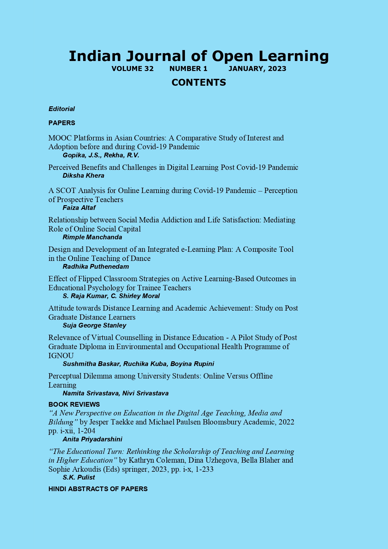 Archives | Indian Journal Of Open Learning (ISSN: 0971-2690)